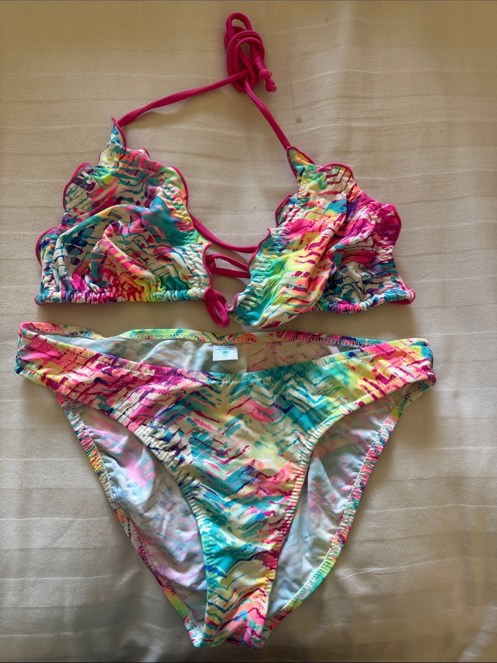 VENUS Vibrant Multicolor Ruffle Bikini Set Pink Trim - Bottom size10 Top size”D”